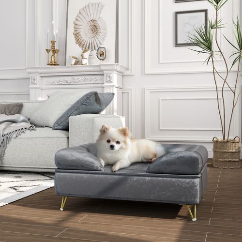 PawHut Dog Sofa Pet Couch w/ Removable Backrest Cushion Washable Cover - Grey