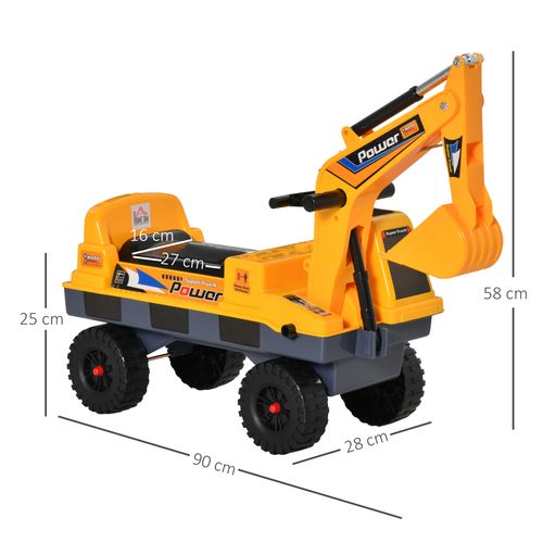 No Power Ride on Excavator Digger Music Light for 2-3 Years Old Yellow HOMCOM