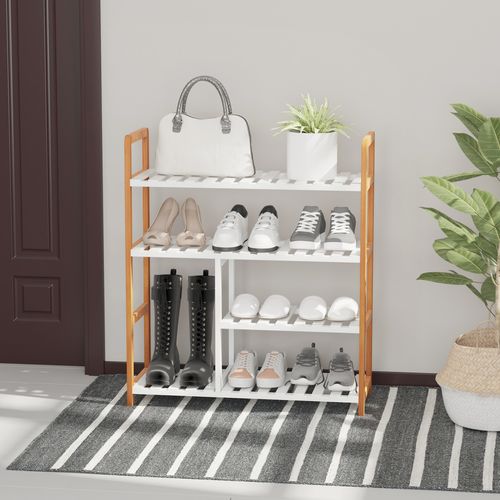 4-Tier Shoe Rack Simple Home Storage  Wood Frame Boot Compartment Home
