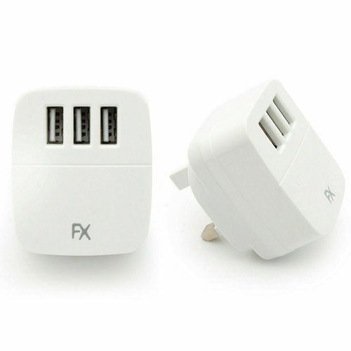 FX Powabud Mains 2 Port USB Or 3 Port USB Charger - 2.1Amp/3.1Amp[3Port USB 3.1Amp - White]