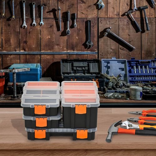 PP 4-Pack Size Variety Tool & Hardware Storage Boxes Black/Orange