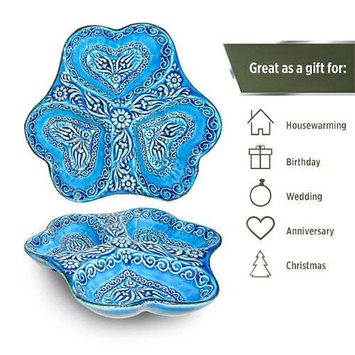 3-in-1 Snack and Dip Bowl for Divided Servings, Blue, Heart Shaped