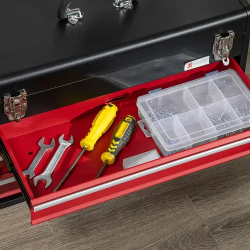 3 Drawer Tool Chest Lockable Tool Box w/ Ball Bearing Runners 51cmx22cmx32cm