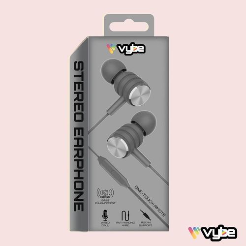 Vybe Bass Enhancement One-Touch Remote 3.5mm AUX-in Stereo Earphones, Space Grey