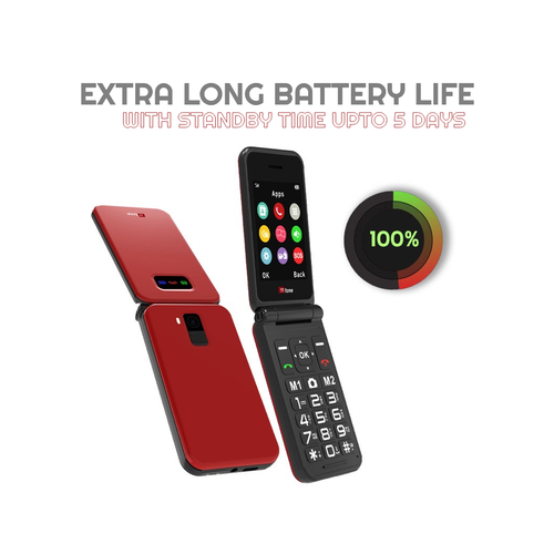 TTfone Red TT760 Flip 4G Mobile with USB C Cable, O2 Pay As You Go