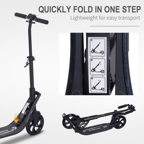 Folding Kick Scooter Teens Adult Ride On Adjustable 2 Big Wheels Black HOMCOM