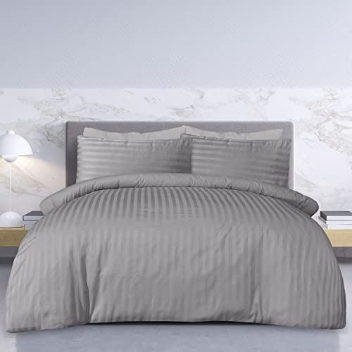 SATEEN STRIPE GREY DUVET SET SB