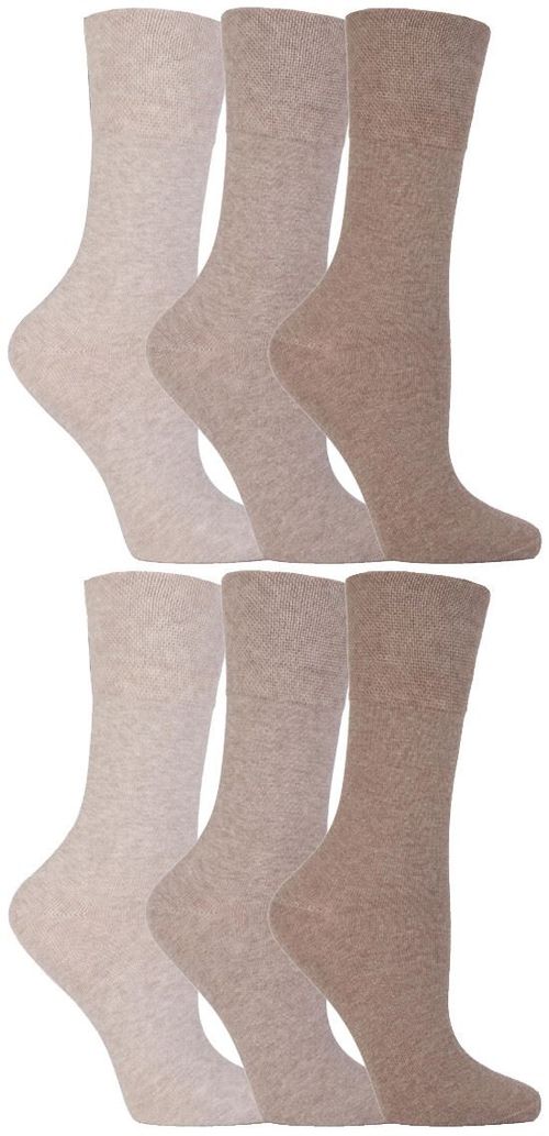 Gentle Grip - Ladies Diabetic Socks - 6 Pairs (4-8 UK / Beige)