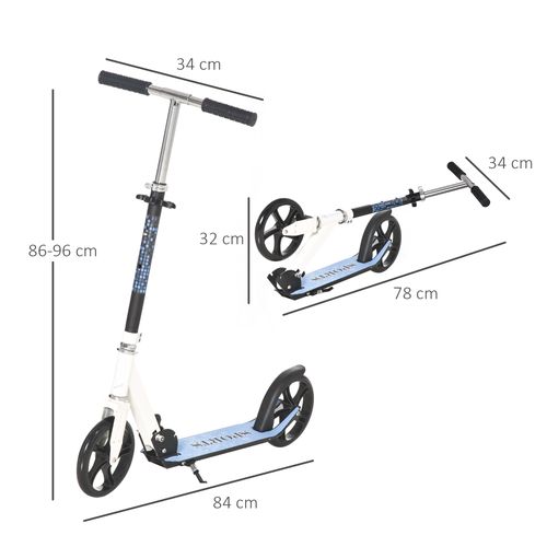 HOMCOM Kick Scooter Commuter Adjustable Height Wheels Foldable Aluminium White