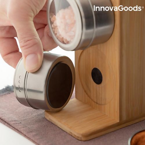 Bamsa Bamboo Set & Magnetic Spice Tins 7 Pieces Stainless Steel