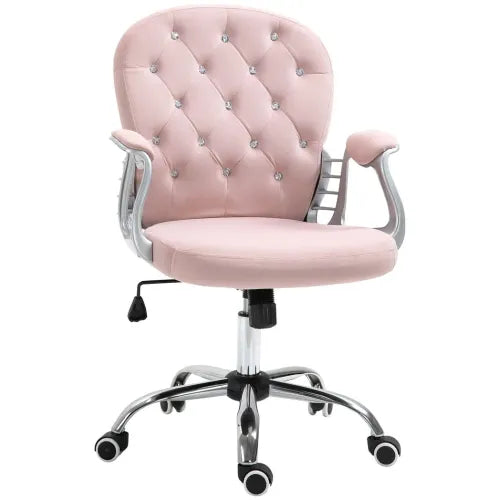 Office Chair Luxury Velour Diamond Tufted Padded Ergonomic 360� Swivel Pink