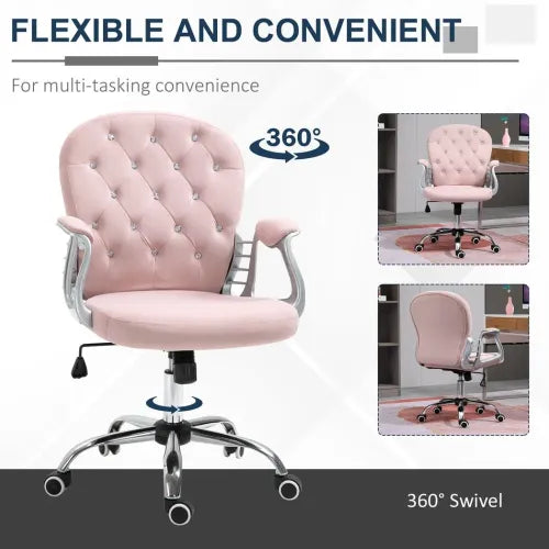 Office Chair Luxury Velour Diamond Tufted Padded Ergonomic 360� Swivel Pink