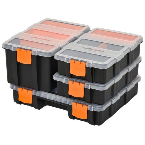 PP 4-Pack Size Variety Tool & Hardware Storage Boxes Black/Orange