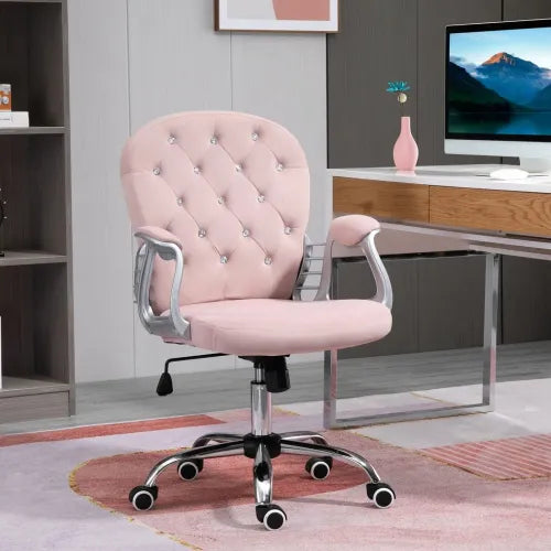 Office Chair Luxury Velour Diamond Tufted Padded Ergonomic 360� Swivel Pink