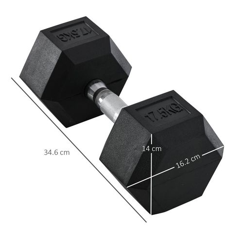 17.5KG Single Rubber Hex Dumbbell Portable Hand Weights Home Gym HOMCOM