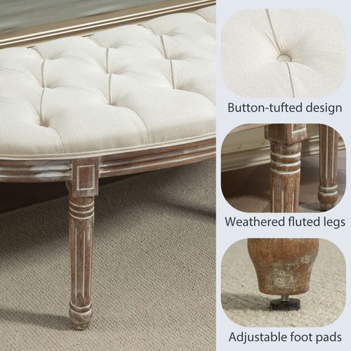 HOMCOM Half-Circle End Bench Ottoman Footstool Button Tufting Padded Seat Cream