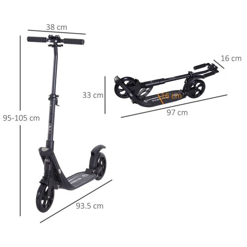 Folding Kick Scooter Teens Adult Ride On Adjustable 2 Big Wheels Black HOMCOM