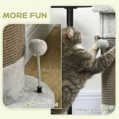 58cm Corner Cat Scratching Post for Wall w/ Covered Plush, Sisal Rope, Toy Balls