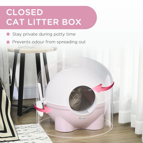 PawHut Large Cat Litter Box with Scoop, Front Entrance, 53 x 51 x 48cm - Pink