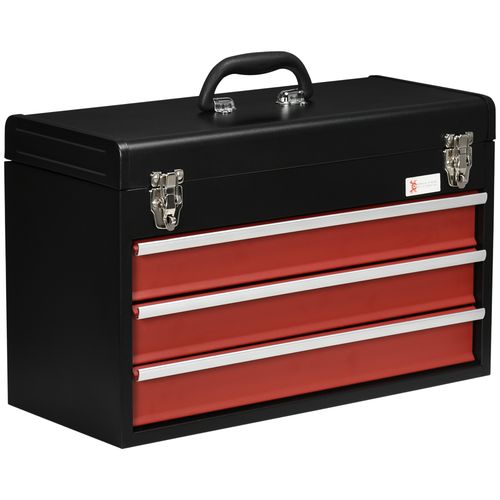 3 Drawer Tool Chest Lockable Tool Box w/ Ball Bearing Runners 51cmx22cmx32cm