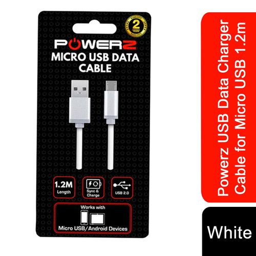 Powerz USB Data Charger Cable for Micro USB 1.2m - White