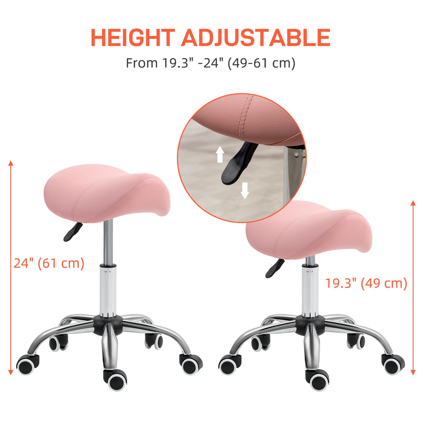 Saddle Stool, Height Adjustable Salon Chair for Massage Spa, Faux Leather in Pink | HOMCOM-2