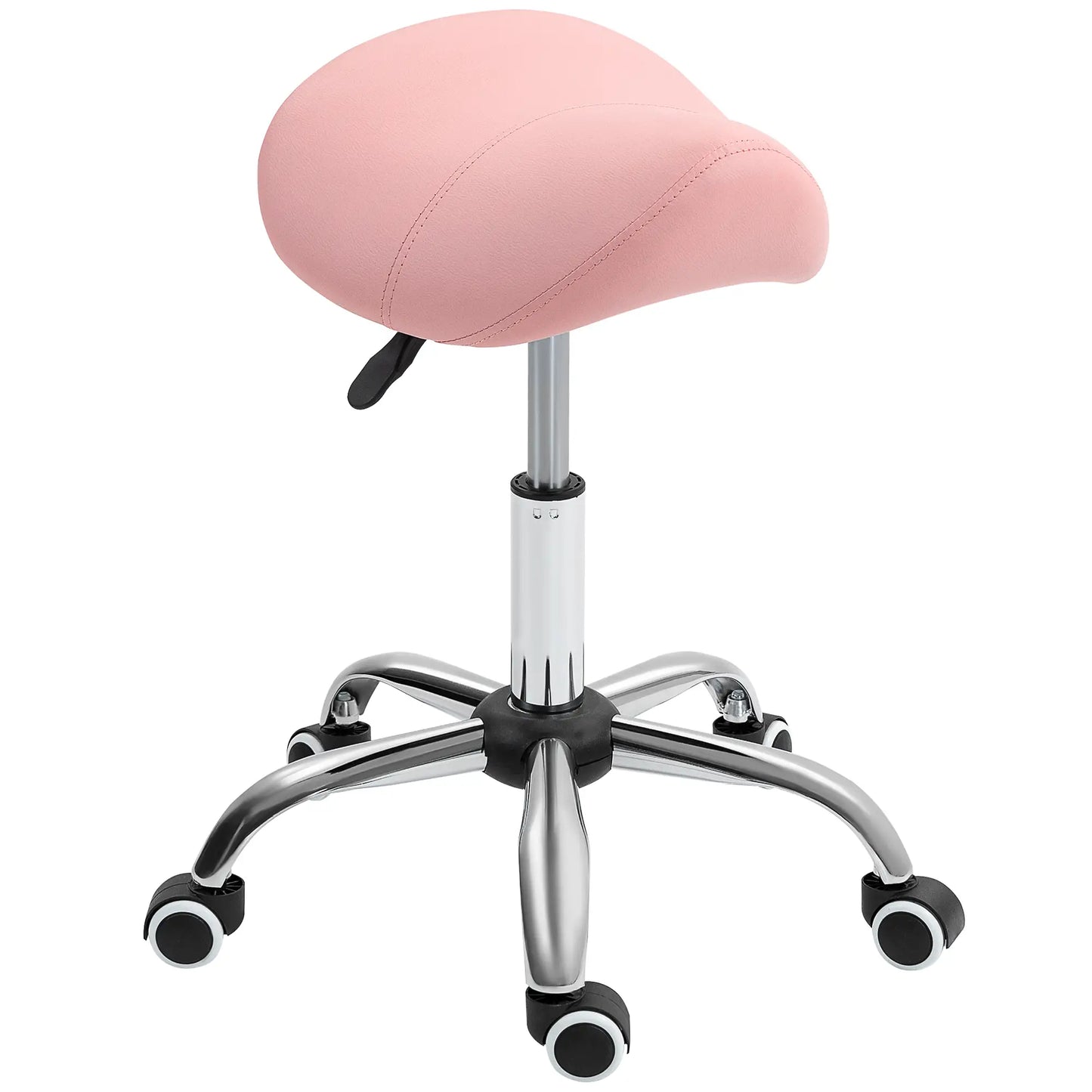 Saddle Stool, Height Adjustable Salon Chair for Massage Spa, Faux Leather in Pink | HOMCOM-0