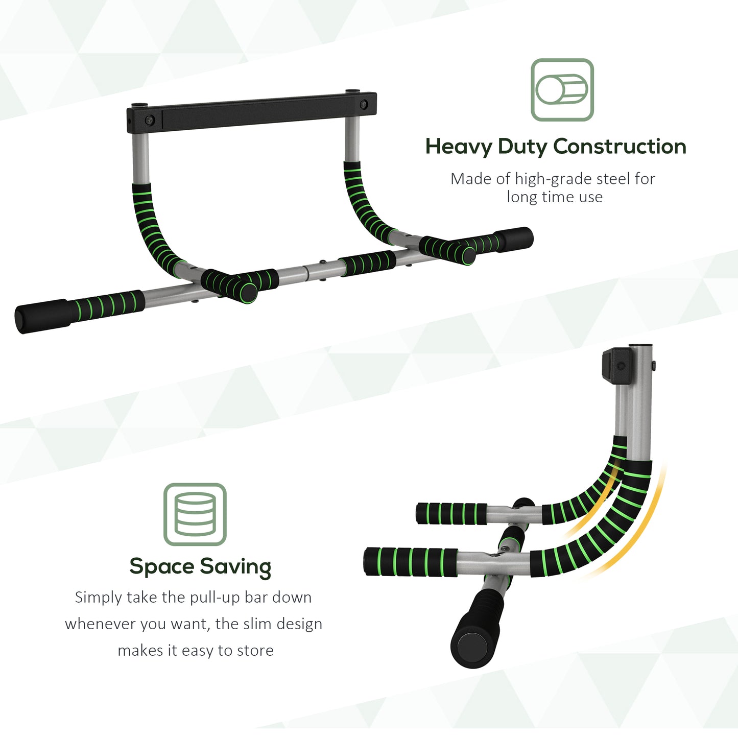 Pull-Up Bar for Doorway, Home Fitness Door Horizontal Bar Push up Bar for Indoor Gym Upper Body Workout in Green by HOMCOM-5