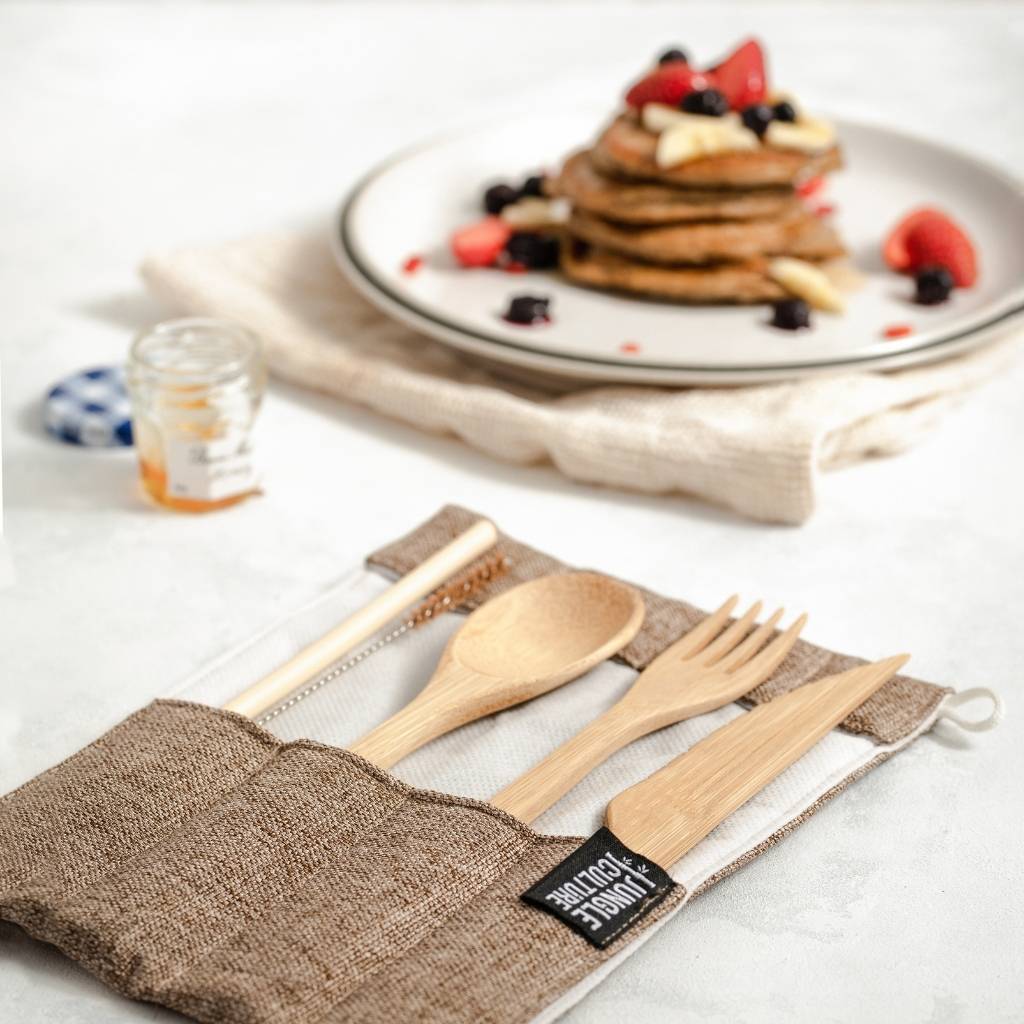 Bamboo Cutlery Set (Dark grey bag)-1