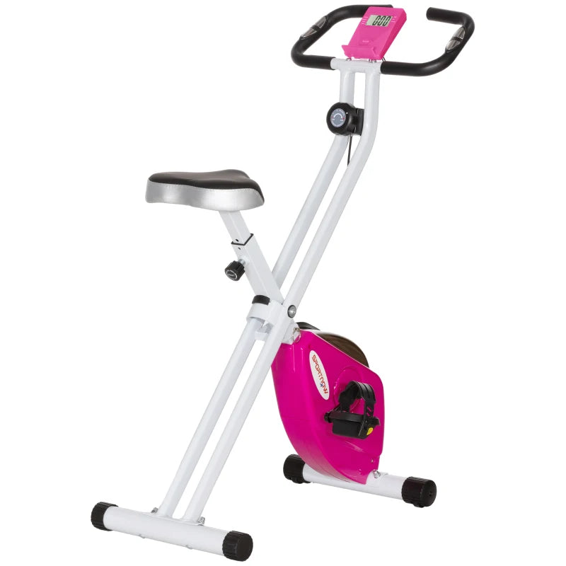 SPORTNOW Folding & Quiet Exercise Bike with 8-Level Magnetic Resistance and Heart-Rate Sensor for Home Gym, Pink and White-0