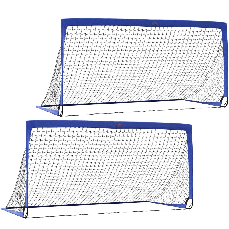 HOMCOM Set of 2 Football Goal Net 6 x 3 ft Foldable Outdoor Sport Training Teens Adults Soccer with Carrying Bag Blue-0