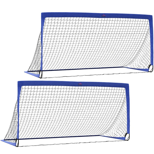 HOMCOM Set of 2 Football Goal Net 6 x 3 ft Foldable Outdoor Sport Training Teens Adults Soccer with Carrying Bag Blue-0