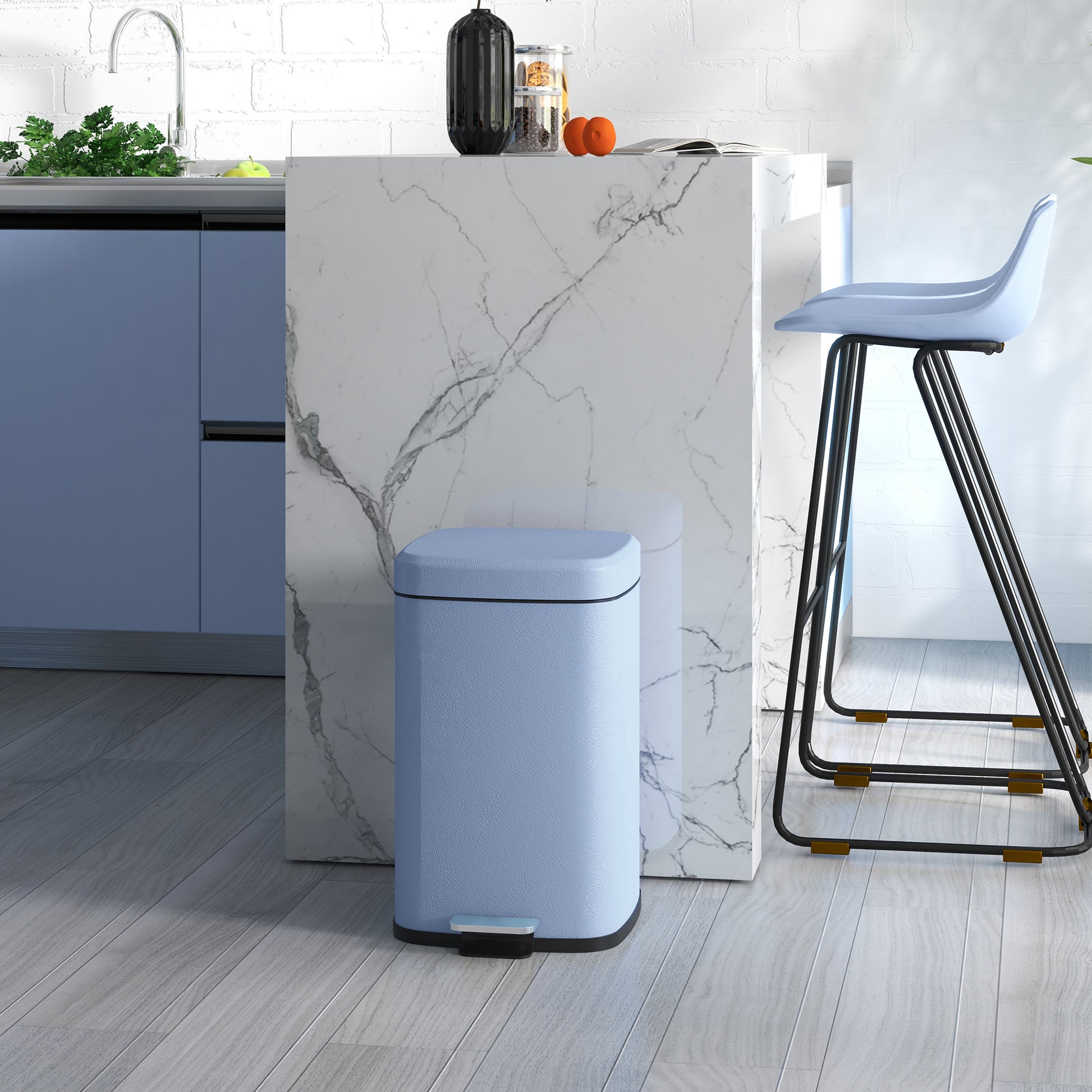 20 Litre Pedal Kitchen Bin, Fingerprint Proof Metal Rubbish Bin with Soft-close Lid, Foot Pedal and Removable Inner Bucket, Light Blue - by HOMCOM-8