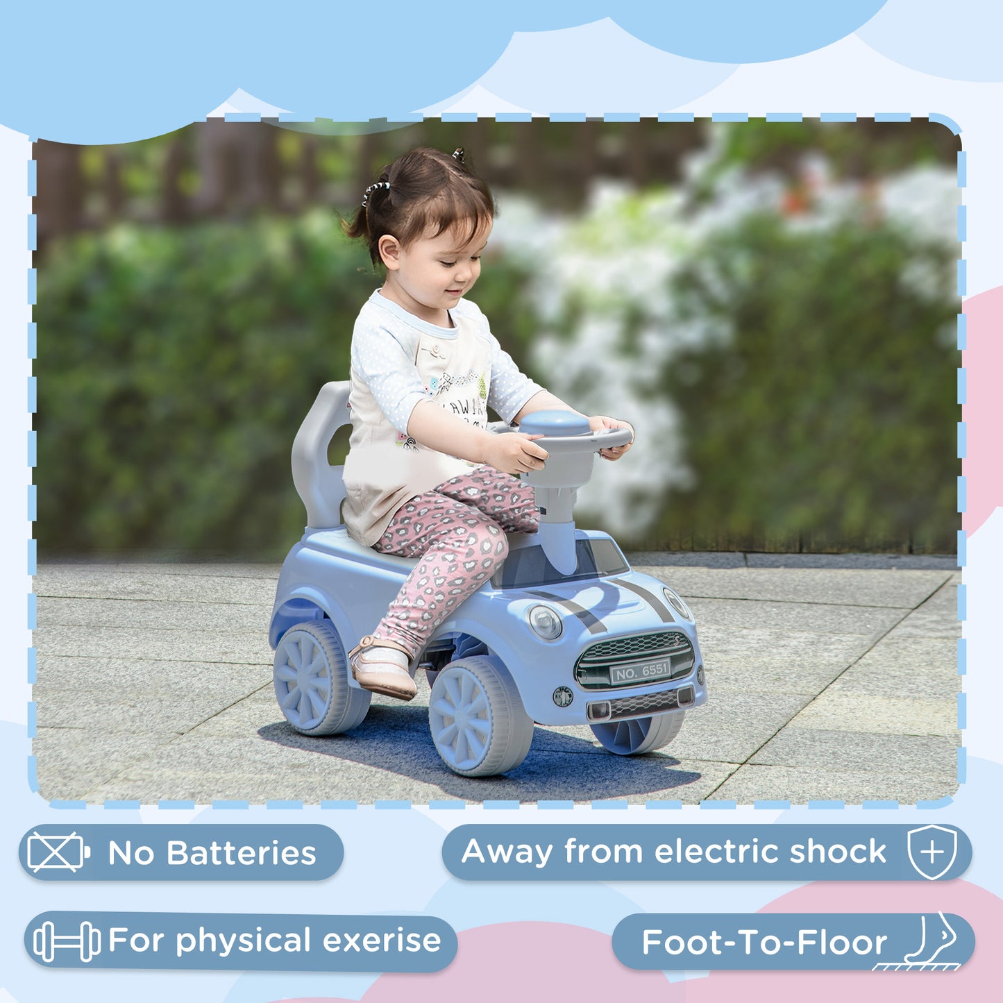 AIYAPLAY Foot To Floor Ride On Car Sliding Car with Air Horn, Anti-Over-Backwards, 18 to 36 Months in Light Blue-4