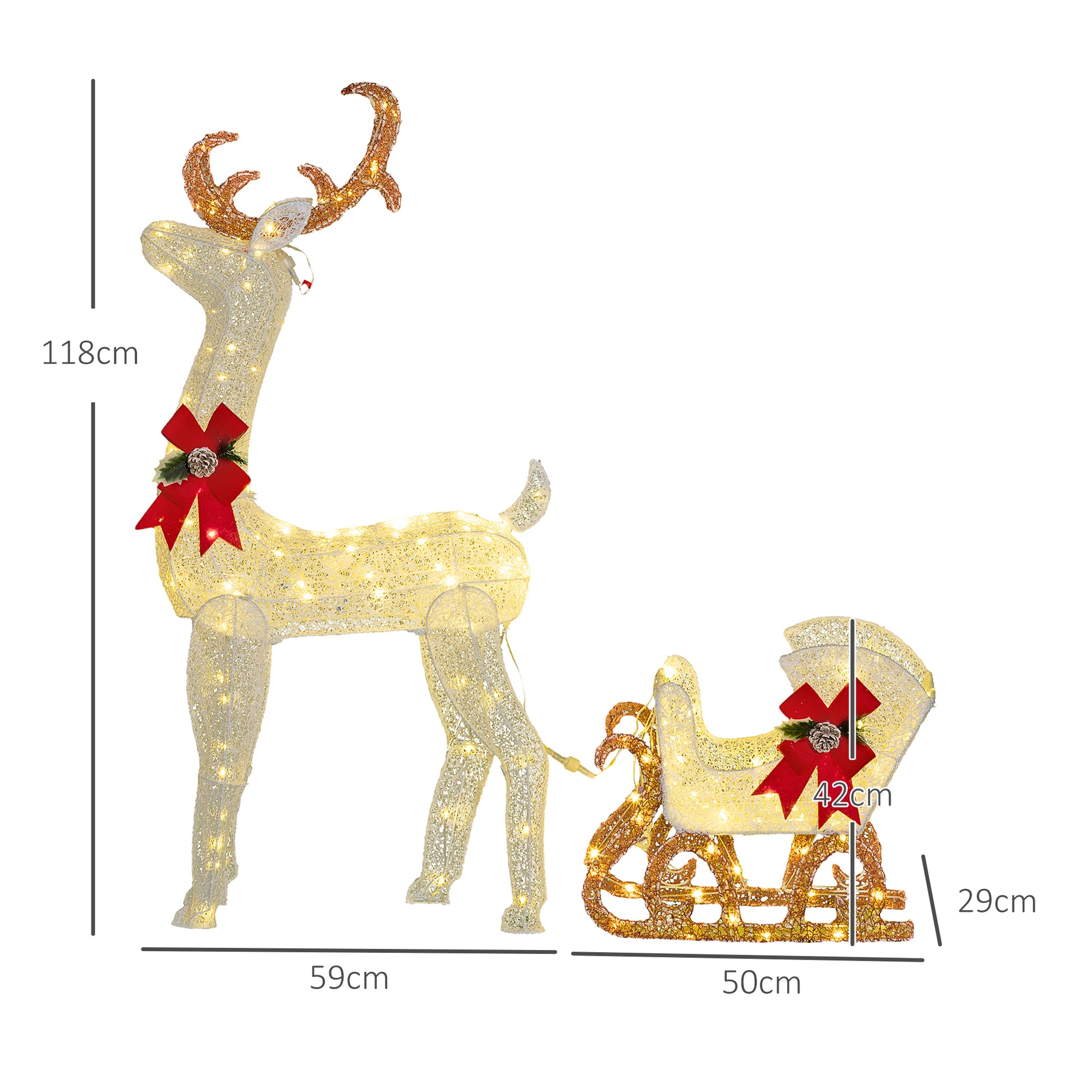 Outsunny 170 LED Light Reindeer and Sleigh Christmas Decoration-1