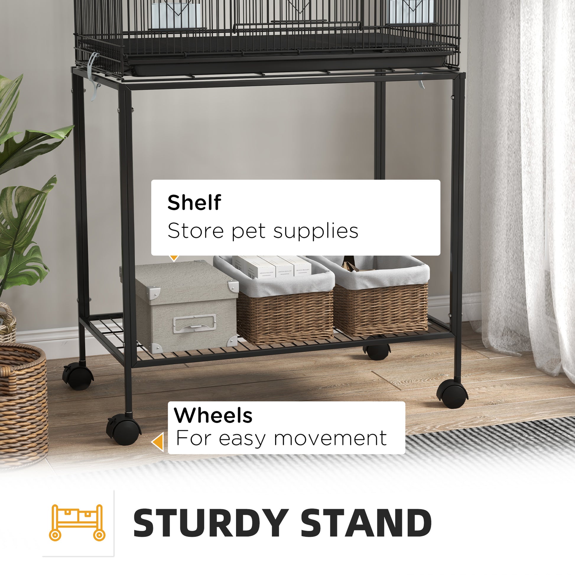 Double Stackable Bird Cage on Wheels with Stand, for Canaries | PawHut-6