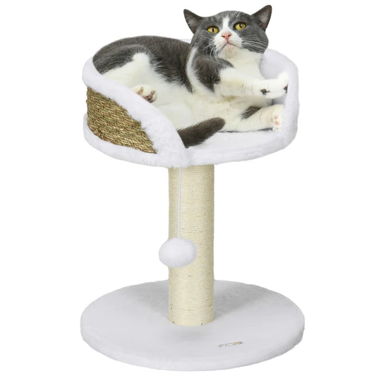 PawHut Cat Tree Tower with Scratching Posts in White-0