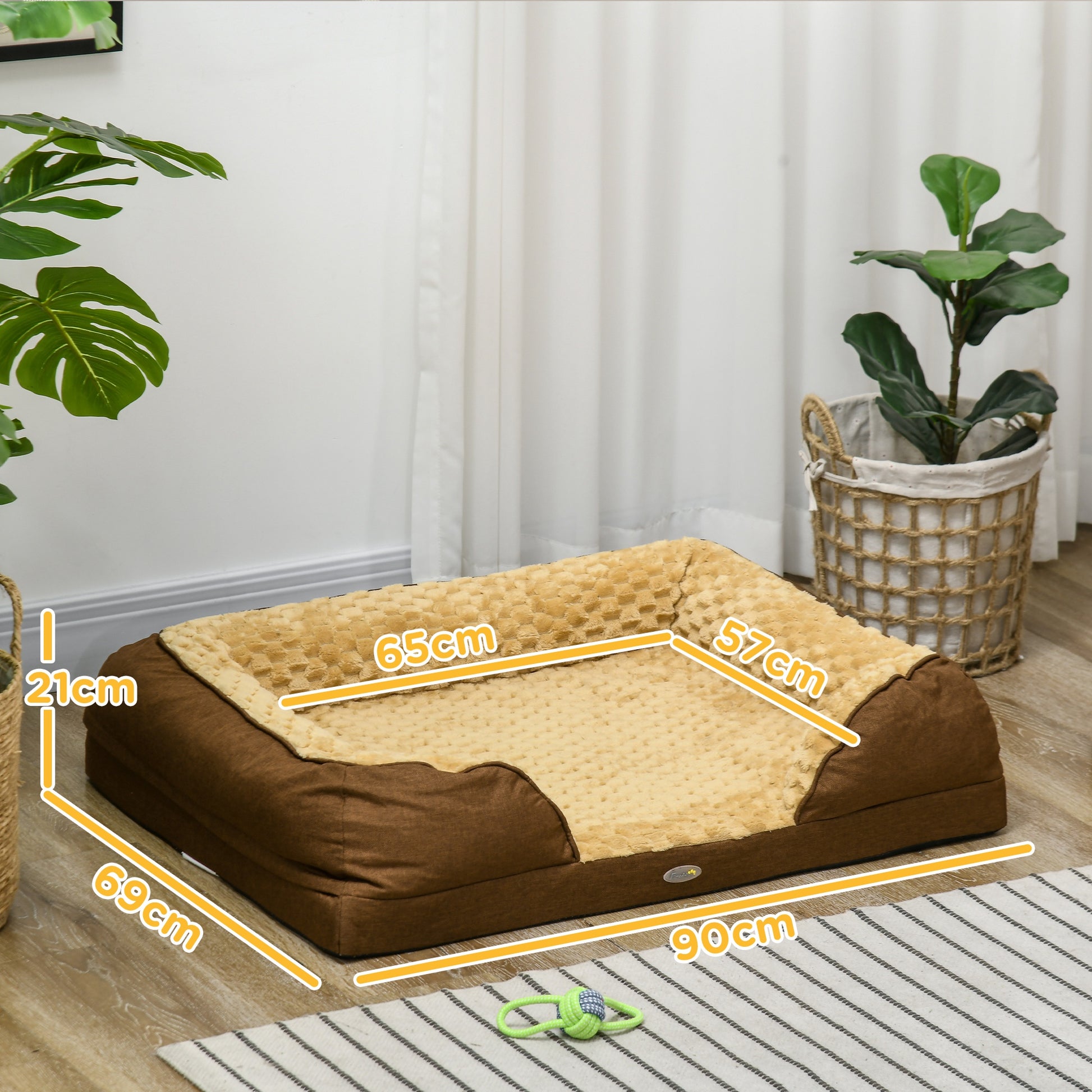 PawHut Calming Dog Bed Pet Mattress w/ Removable Cover, Anti-Slip Bottom, for Medium Dogs, 90L x 69W x 21Hcm - Brown-1