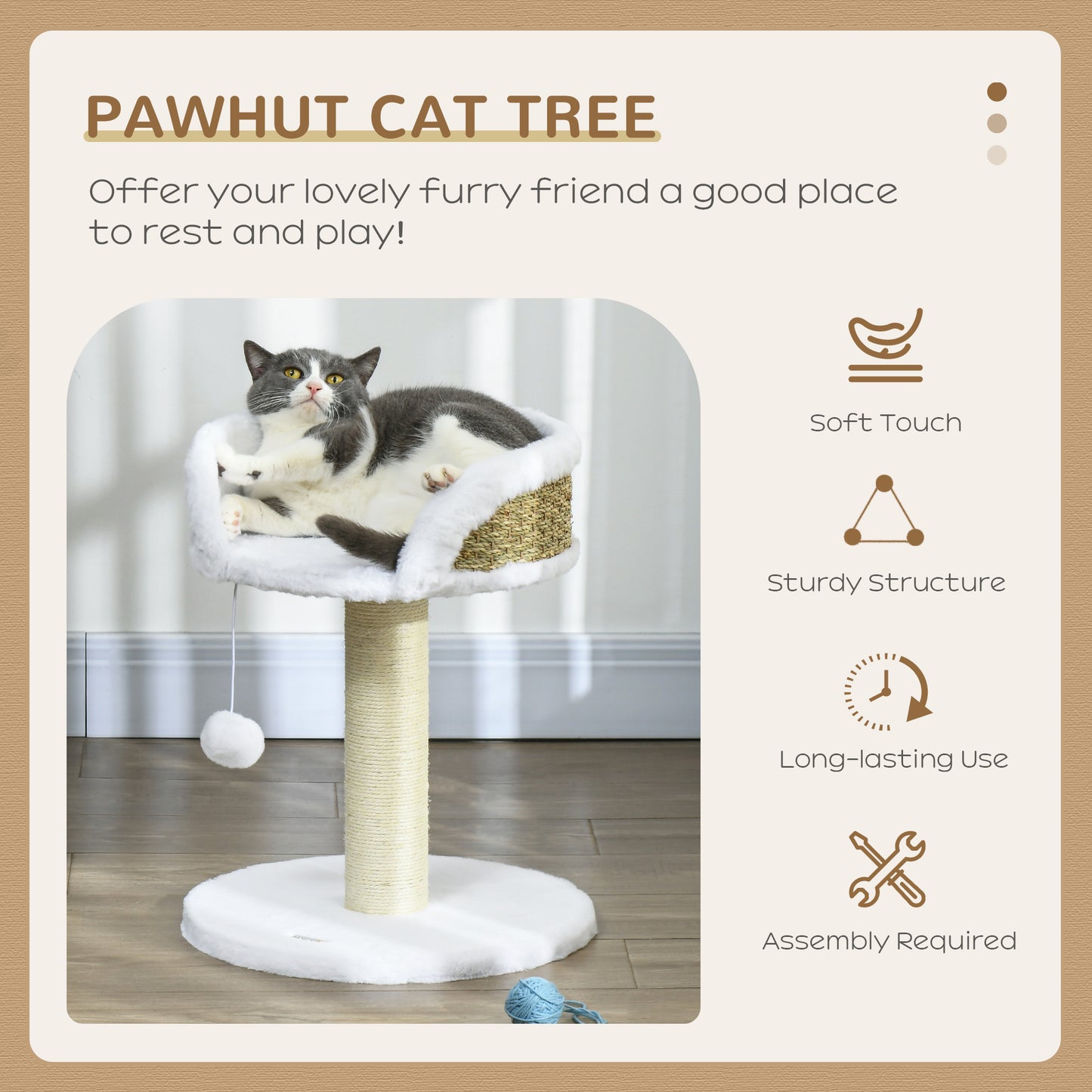 PawHut Cat Tree Tower with Scratching Posts in White-2