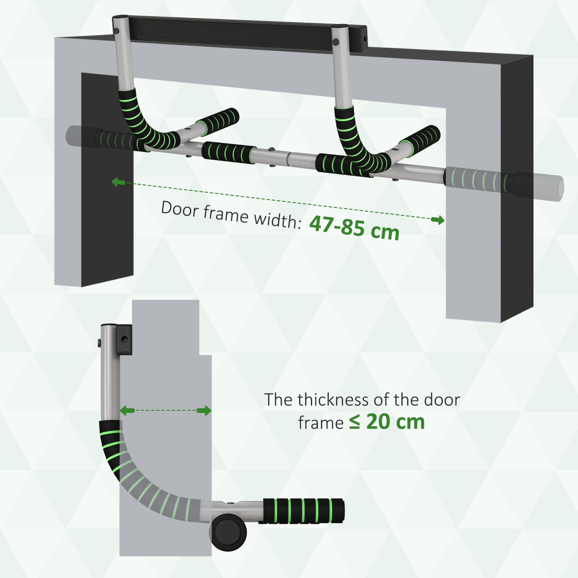 Pull-Up Bar for Doorway, Home Fitness Door Horizontal Bar Push up Bar for Indoor Gym Upper Body Workout in Green by HOMCOM-6