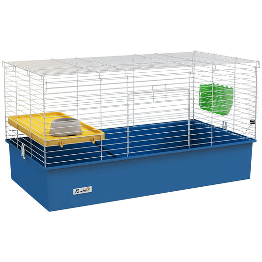 Chinchillas Small Rabbit Guinea Pig Small Animal Cage, Pet Playhouse, with Platform, Ramp, 99 x 52 x 53cm in Blue | PawHut-0