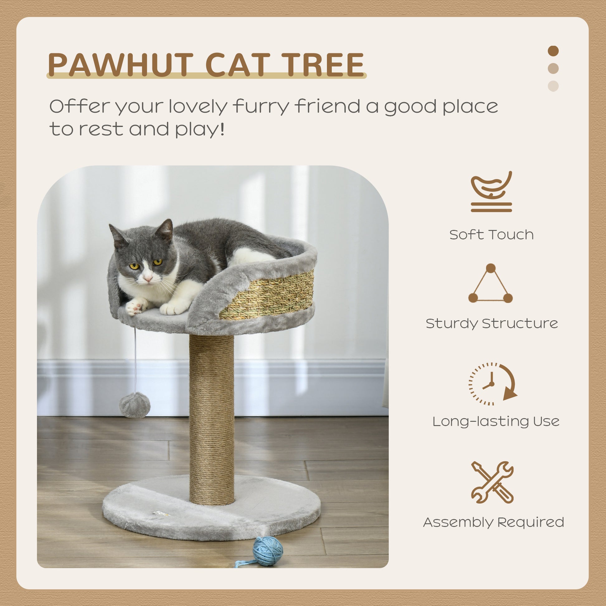 PawHut Cat Tree Tower with Scratching Posts in Grey-2