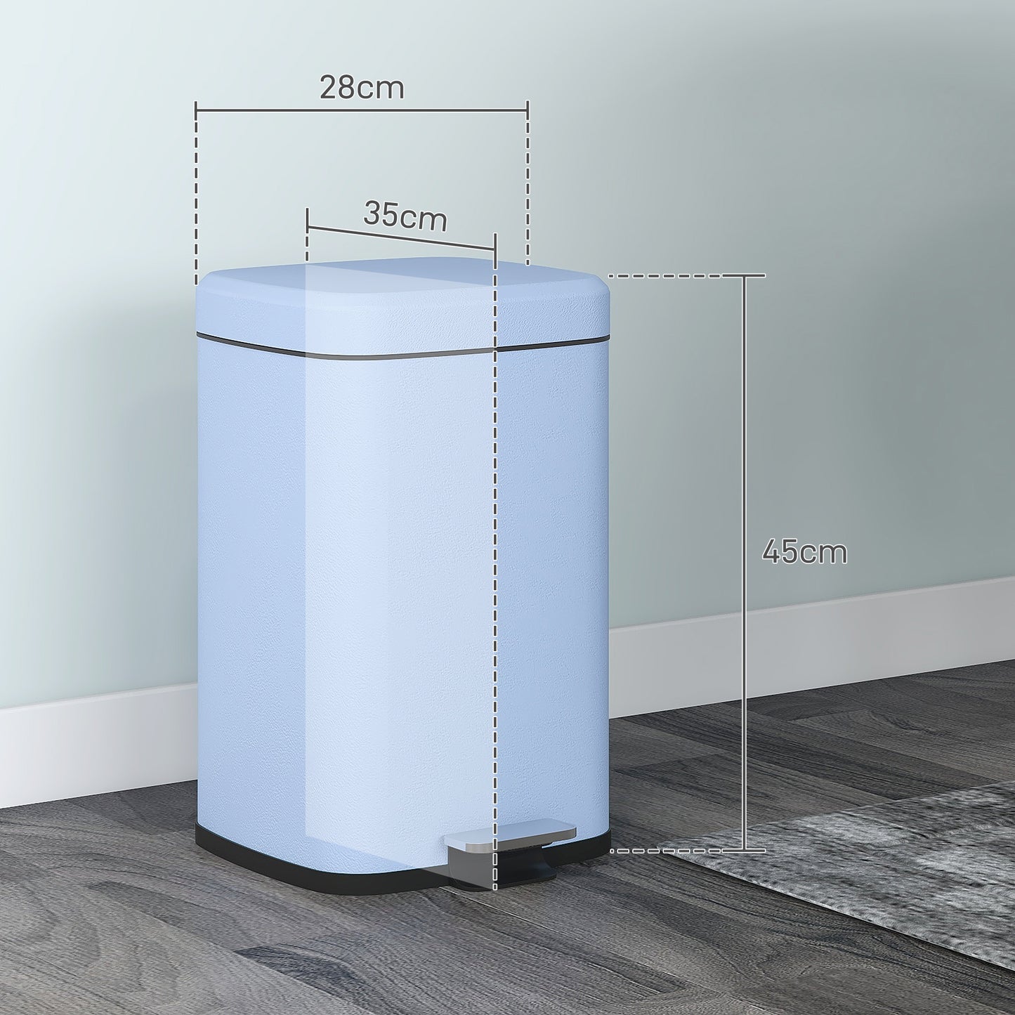 20 Litre Pedal Kitchen Bin, Fingerprint Proof Metal Rubbish Bin with Soft-close Lid, Foot Pedal and Removable Inner Bucket, Light Blue - by HOMCOM-1