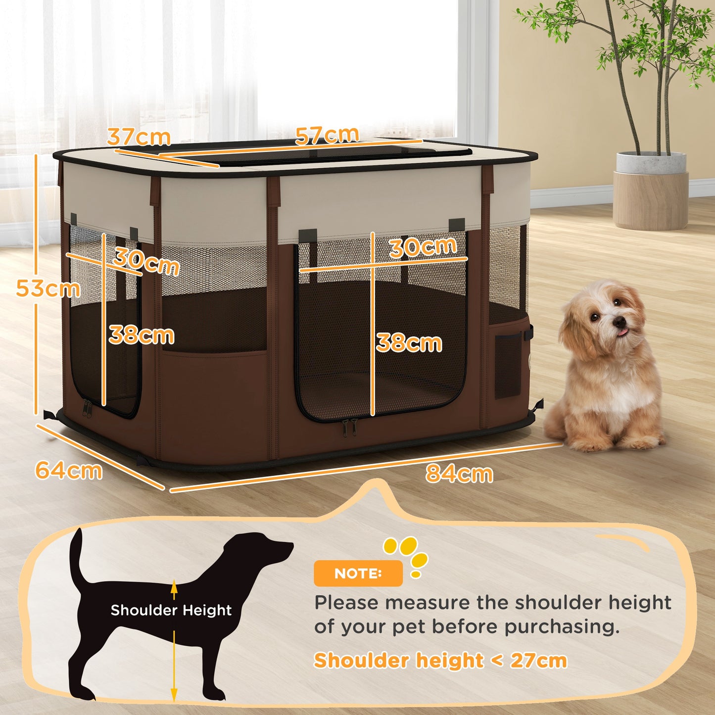 Foldable Dog Pen with Storage Bag for Indoor/Outdoor Use, Brown | PawHut-1